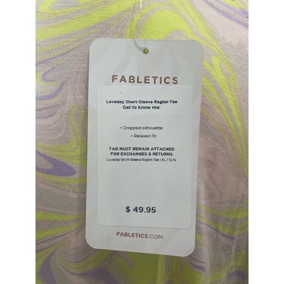 Fabletics Women’s Loveday Short-Sleeve Raglan Tee Marble Pastel Size XL NEW Crop - Picture 8 of 8
